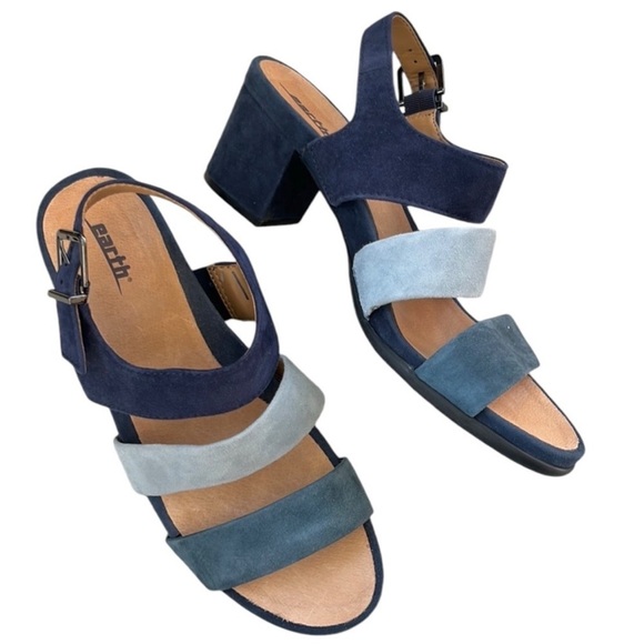 EUC Earth Leather Heeled Sandals Blue Size 8.5 - Picture 1 of 7